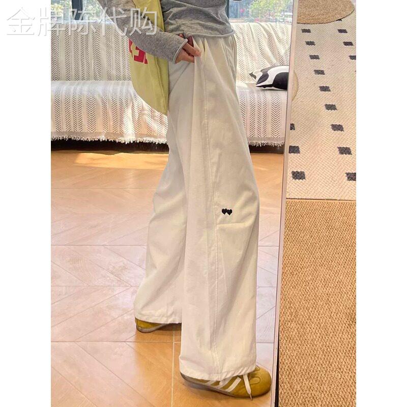 白色刺绣阔腿速干工装裤女2026新款夏季休闲运动裤今年流行梧桐裤