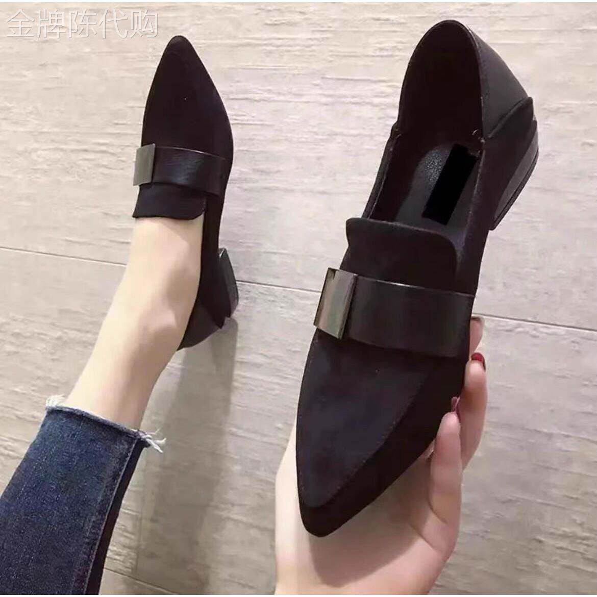 真皮低跟小皮鞋女2025年春秋新款网红百搭单鞋软底软面 面尖头乐