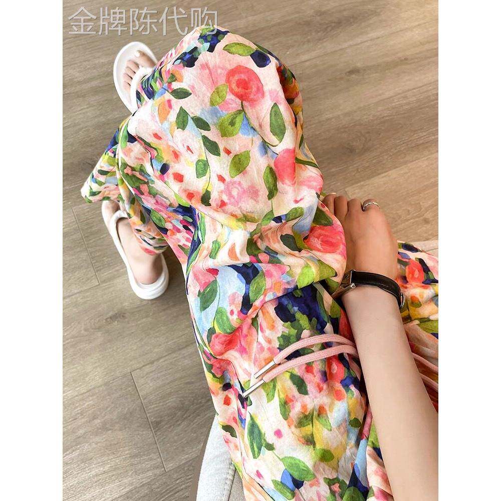 时尚品牌碎花女士裤，夏季高腰阔腿裤，宽松直筒九分时尚海滨休闲
