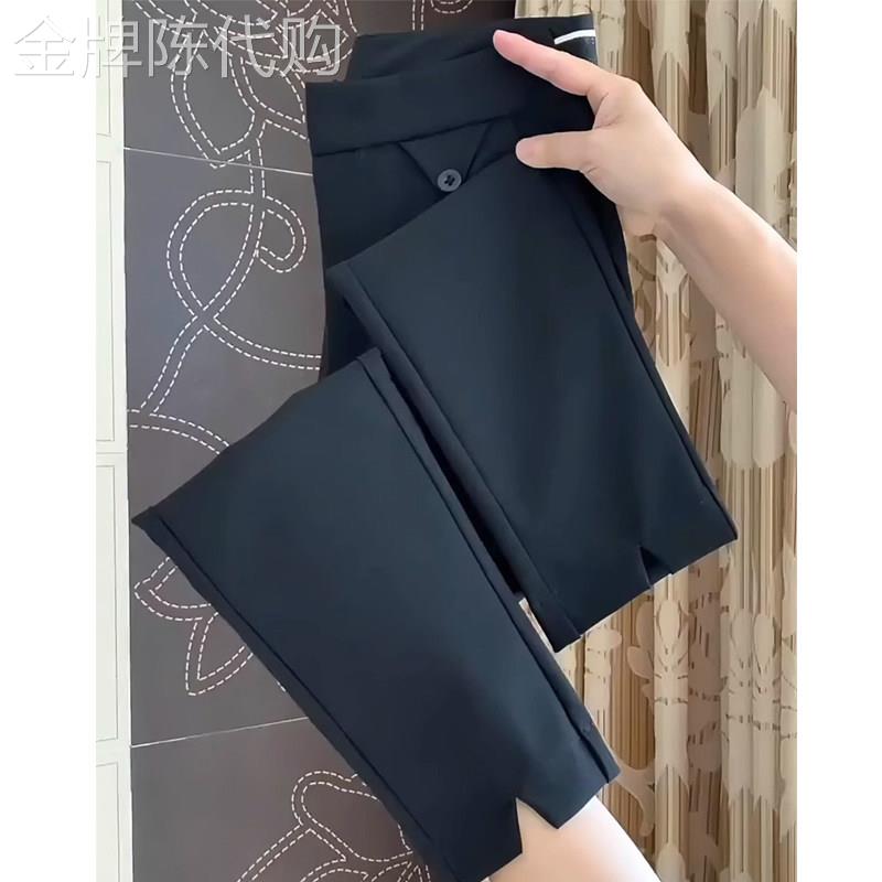 黑色高腰直筒九分裤小个子通勤西装裤 显瘦休闲烟管裤 大码夏季休