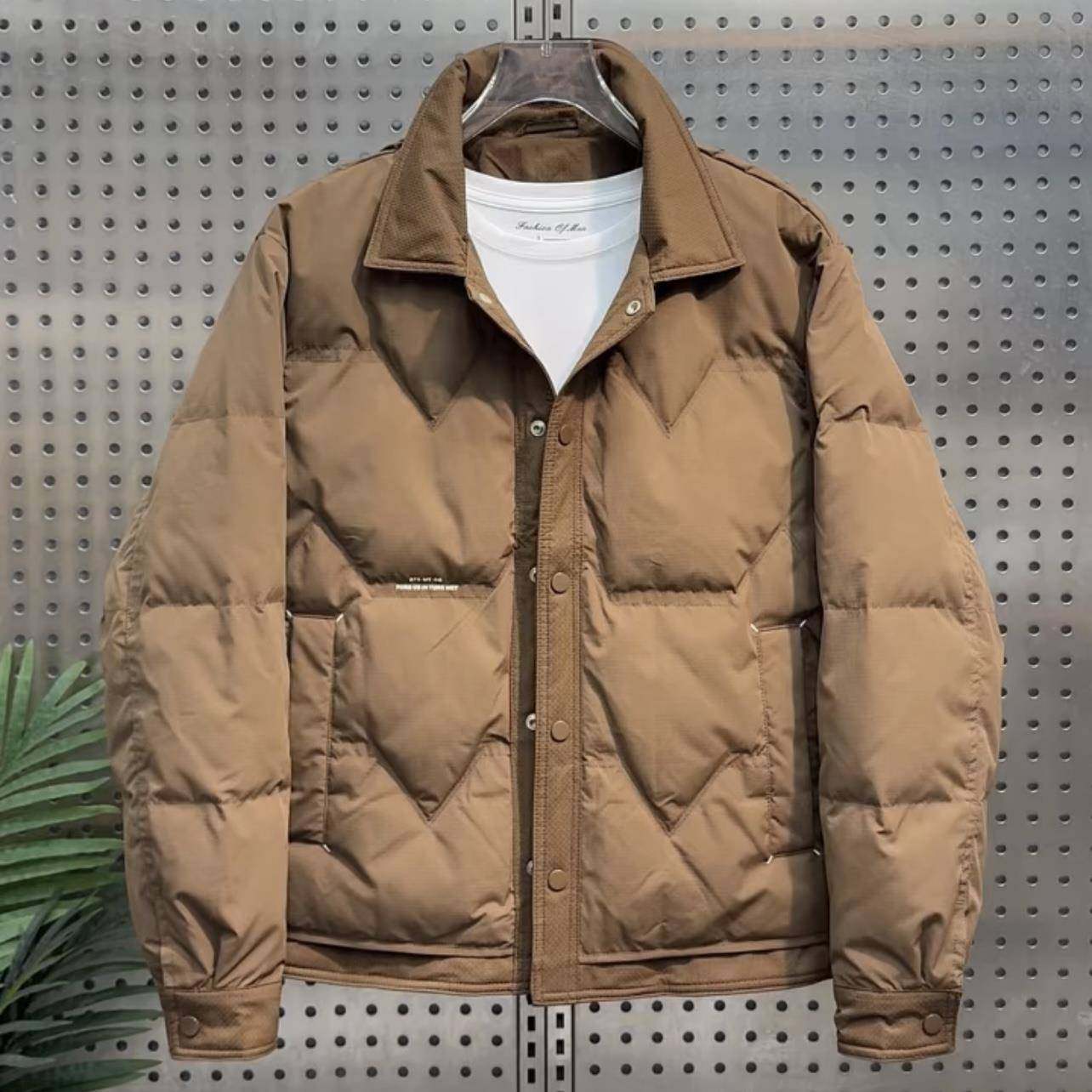 MAROLIO~轻奢高级感！时尚拼接翻领轻薄羽绒服男韩版宽松保暖外套