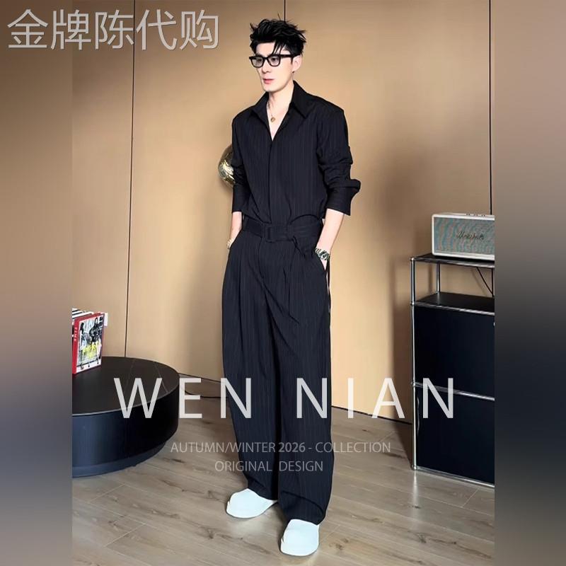 韩国WEN NIAN英伦冰丝衬衫套装男士2026春季新款痞帅穿搭一套搭配