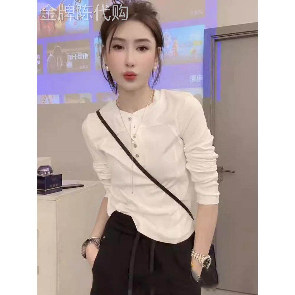 小众拼接白色打底衫女2025春季新款设计感休闲百搭长袖t恤上衣潮