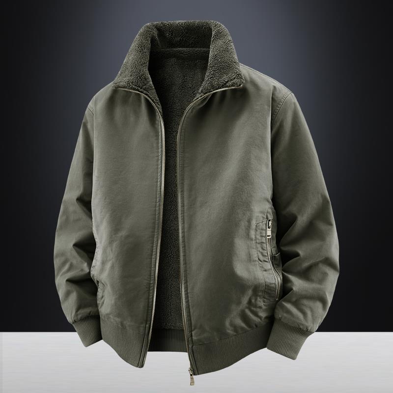 2025新款翻领纯棉飞行员棉服男冬季加厚保暖羊羔绒外套两面穿棉衣