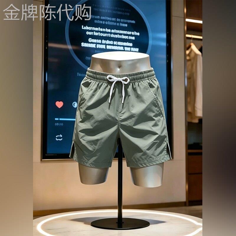 轻奢美式军绿色速干四分短裤男2026夏季凉感五分裤跑步专用沙滩裤