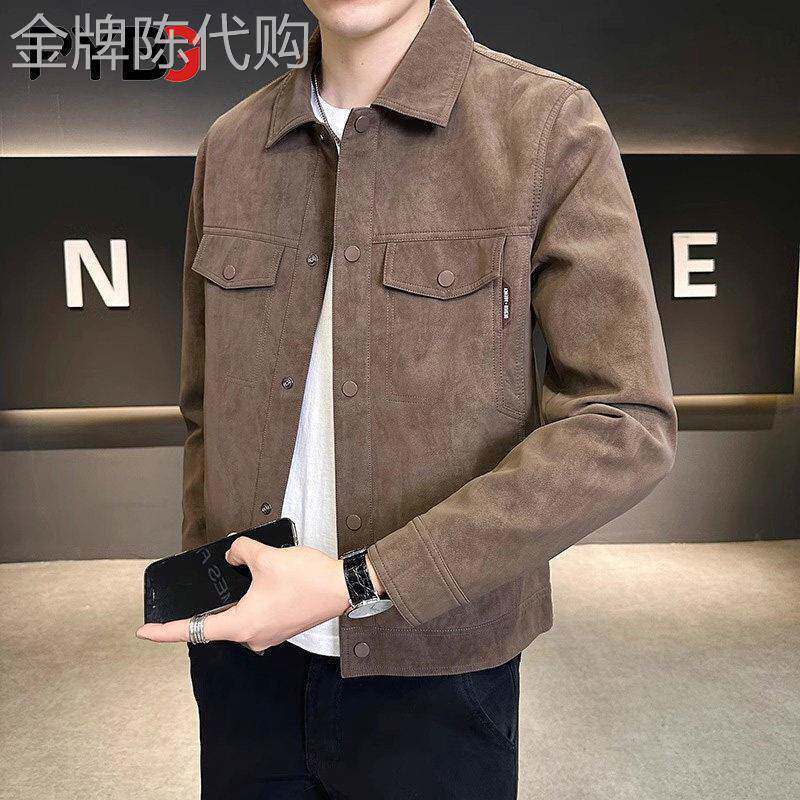 高端美式麂皮外套男款春装2026新款高级感痞帅翻领男士夹克潮秋季