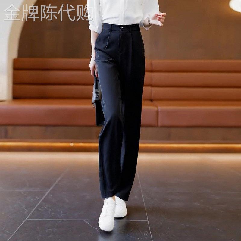 冰丝雪纺直筒西装裤女2026夏季新款高腰垂感窄版阔腿裤休闲长裤女