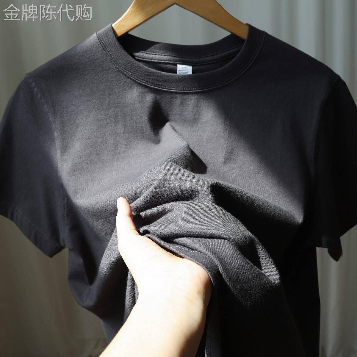 MAROLIO~出口日本！270g重磅纯棉品质炭灰t恤宽松百搭短袖男女款