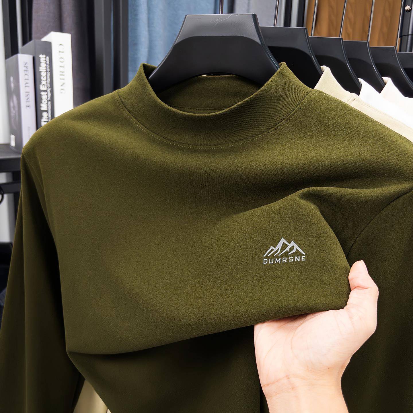 MAROLIO~细腻柔软！双面德绒长袖男士休闲时尚刺绣半高领打底衫潮