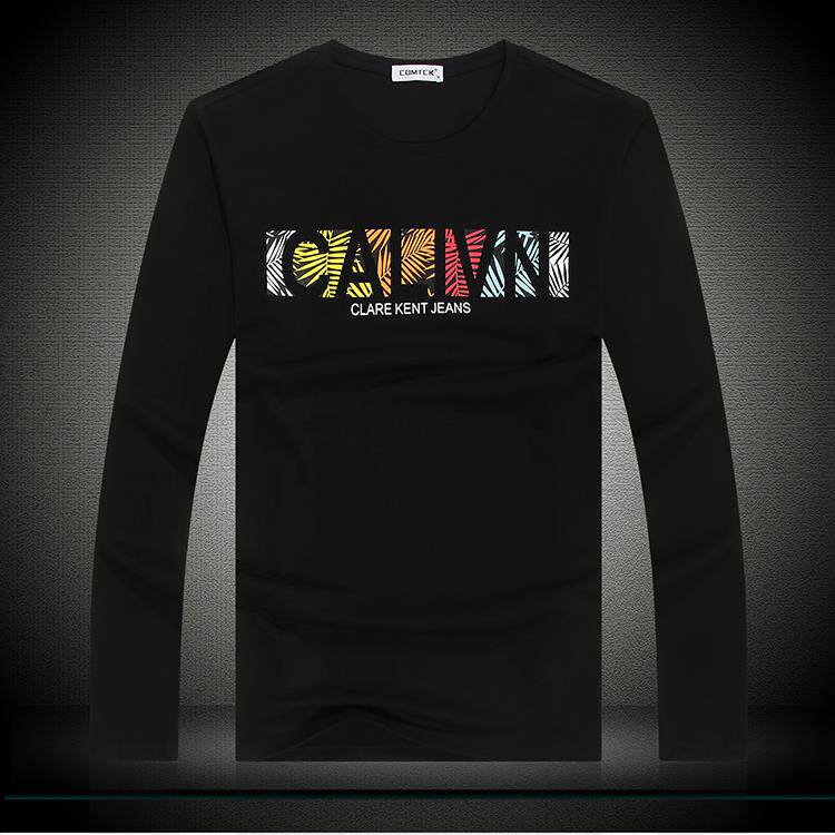 高级感纯棉修身长袖t恤男潮牌青年内搭春秋季男士打底衫上衣