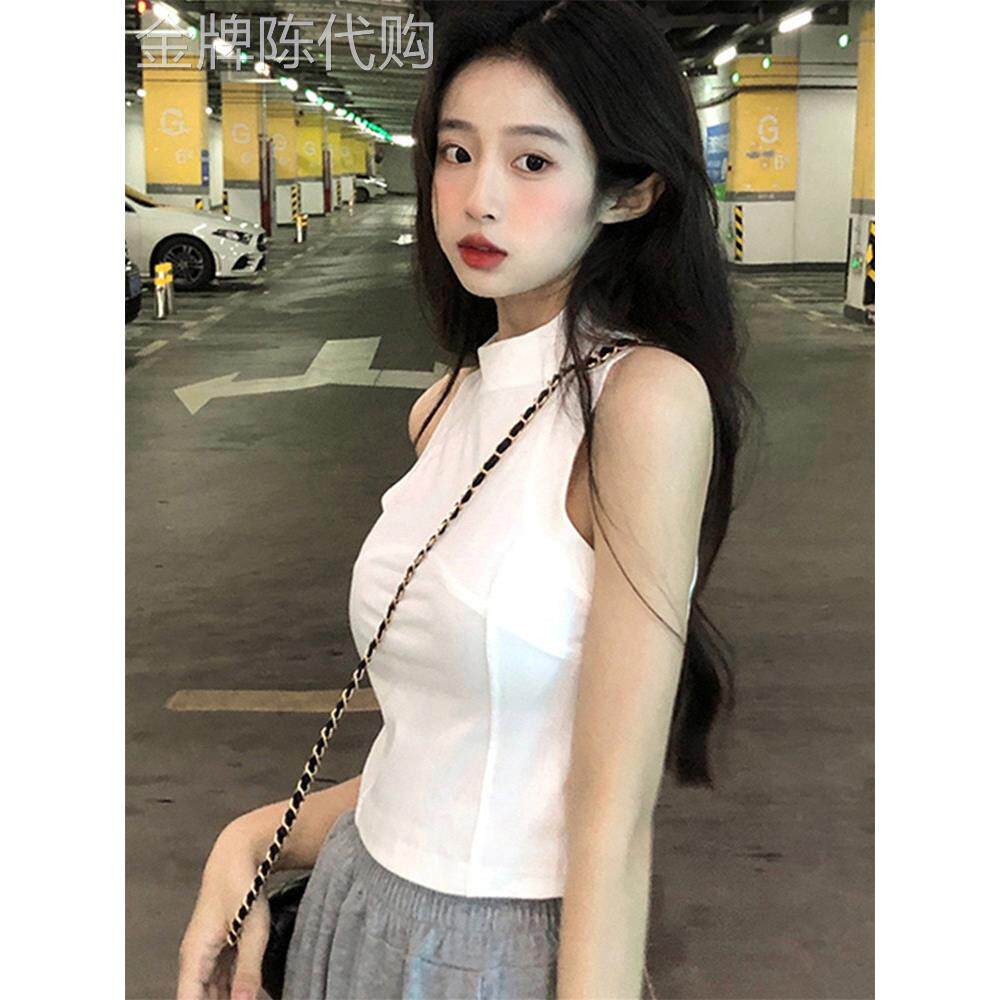 白色i型背心女性秋季套装短腰带上半高领性感时尚装