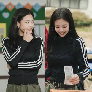 jennie金智妮同款条纹拉链短款夹克外套运动棒球服休闲开衫卫衣秋