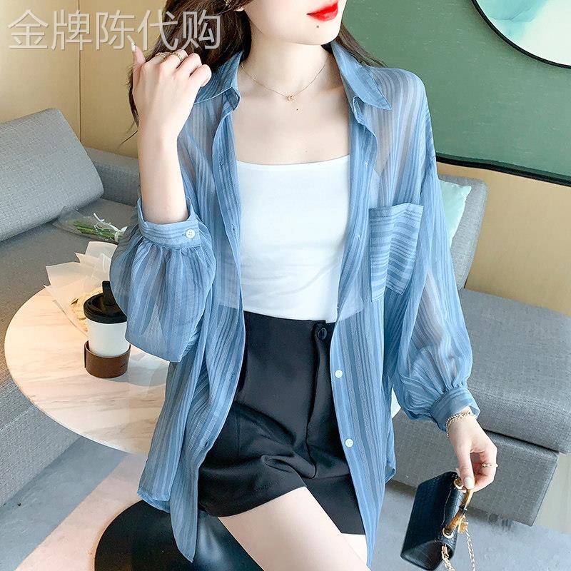 潮牌夏季防晒衣服开衫外套2026年薄款女韩版洋派宽松微透雪纺衬衫