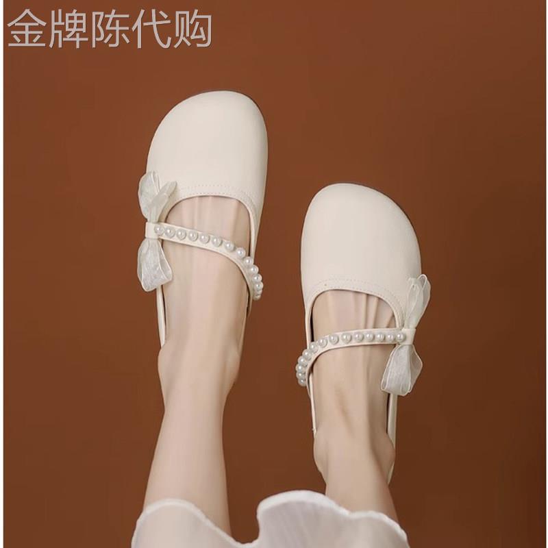 法式玛丽珍鞋女2026新款春秋温柔晚风软底豆豆鞋珍珠一字平底单鞋