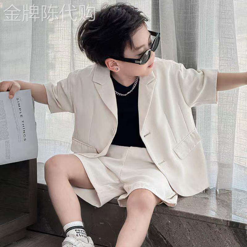韩国Uamtor男童西装套装新款儿童西服夏季短袖中大儿童短裤花童礼