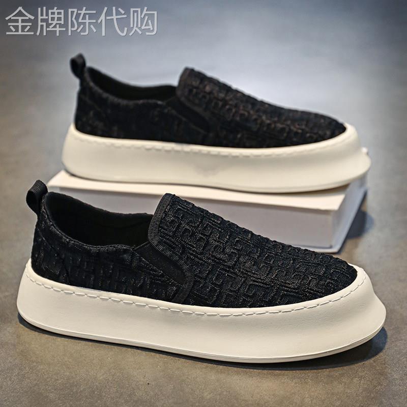 潮牌薄款透气帆布鞋男士新款夏季一脚蹬懒人布鞋时尚休闲百搭板鞋