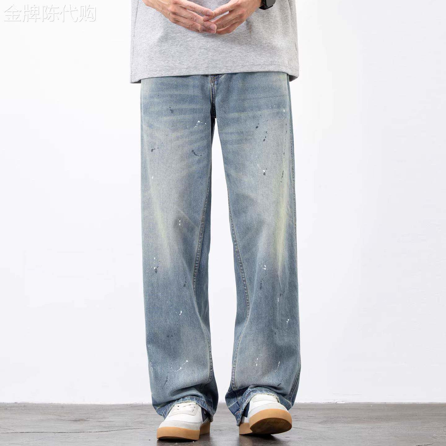日本2026新款春夏牛仔裤男宽松直筒潮流泼漆高端休闲裤子男士潮流