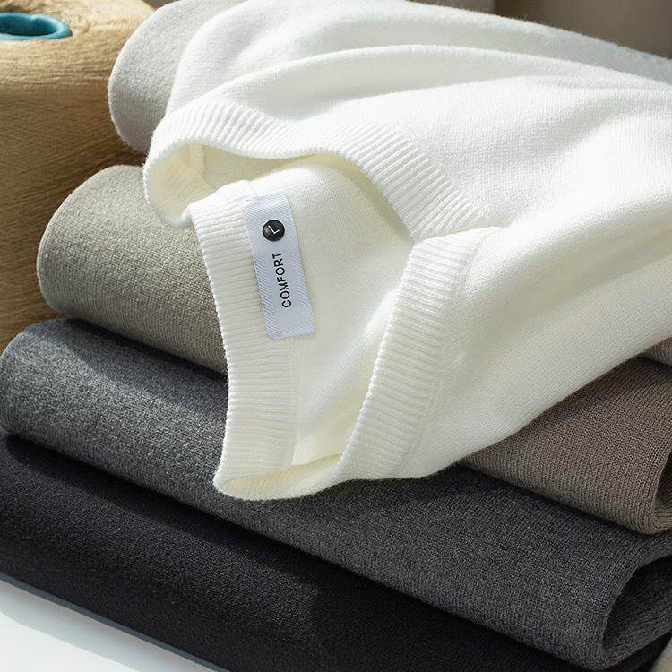 MAROLIO~高级感不起球 白色毛衣男冬季加厚保暖v领修身打底针织衫