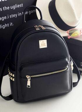 潮牌MK真皮双肩包女士百搭黑色小包包2024新款时尚休闲旅行小背包