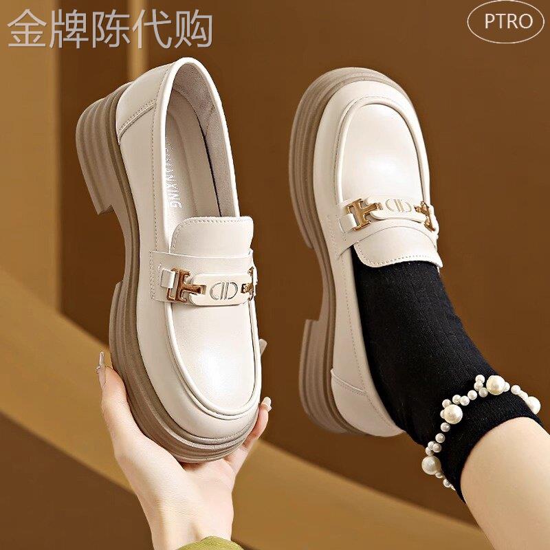 真皮白色乐福鞋女春秋2025新款百搭学院风JK配裙子增高厚底小皮鞋