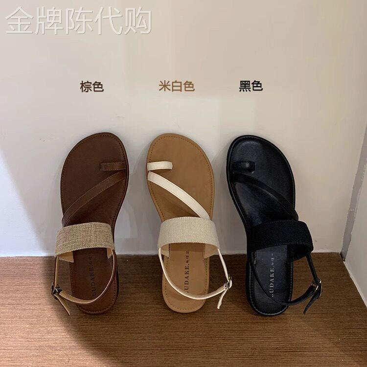 香港设计感小众平底夹脚凉鞋罗马鞋女款秋季海边沙滩鞋凉拖鞋女鞋