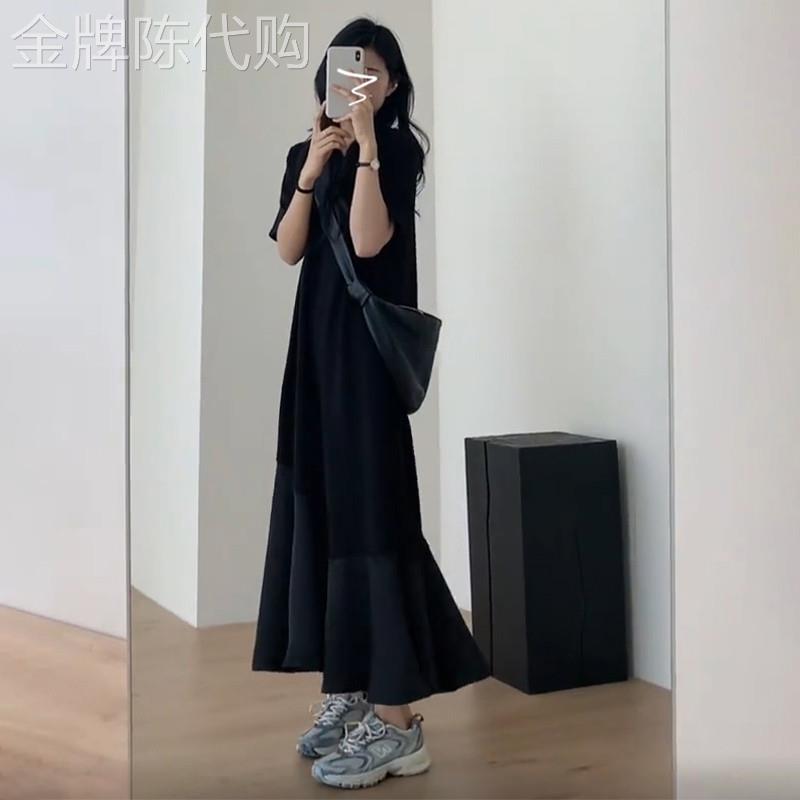 夏装搭配一整套梨形黑色t恤连衣裙子女夏2026新款小个子鱼尾长裙