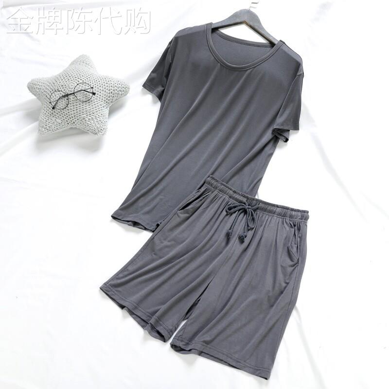 莫代尔睡衣男夏纯棉套头大码夏天家居服冰丝日系圆领薄款短袖短裤