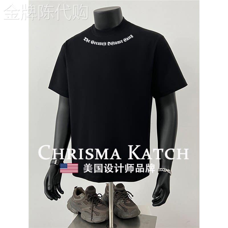 出口美国Chrisma Katch~纯棉美式短袖宽松圆领设计感小众上衣