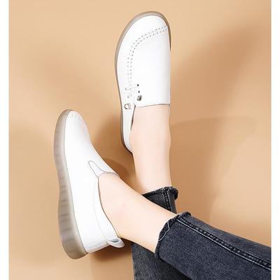 香港真皮小白鞋2025新款一脚蹬牛筋底女鞋软底轻便运动休闲妈妈鞋