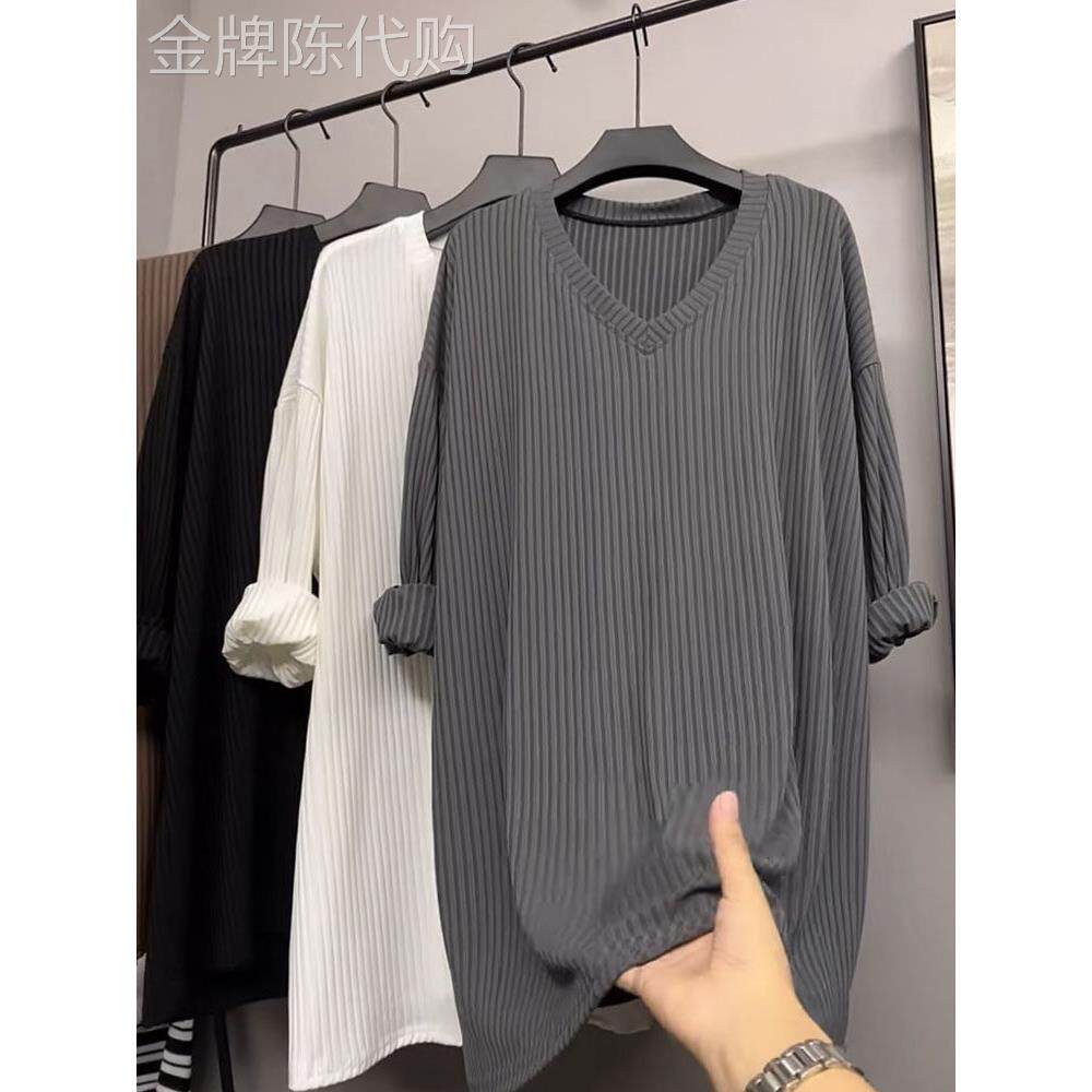 欧货V领卫衣打底衫女夏季新款洋派内搭中长版宽松休闲长袖T恤上衣