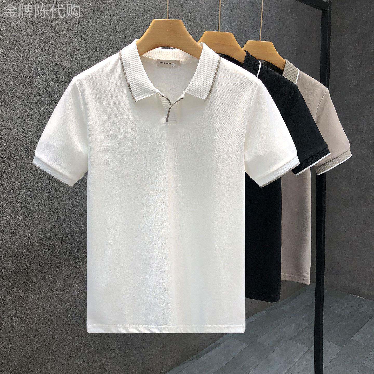 潮牌极简风轻商务白色polo衫男翻领t恤时尚夏季新款男士带领上衣