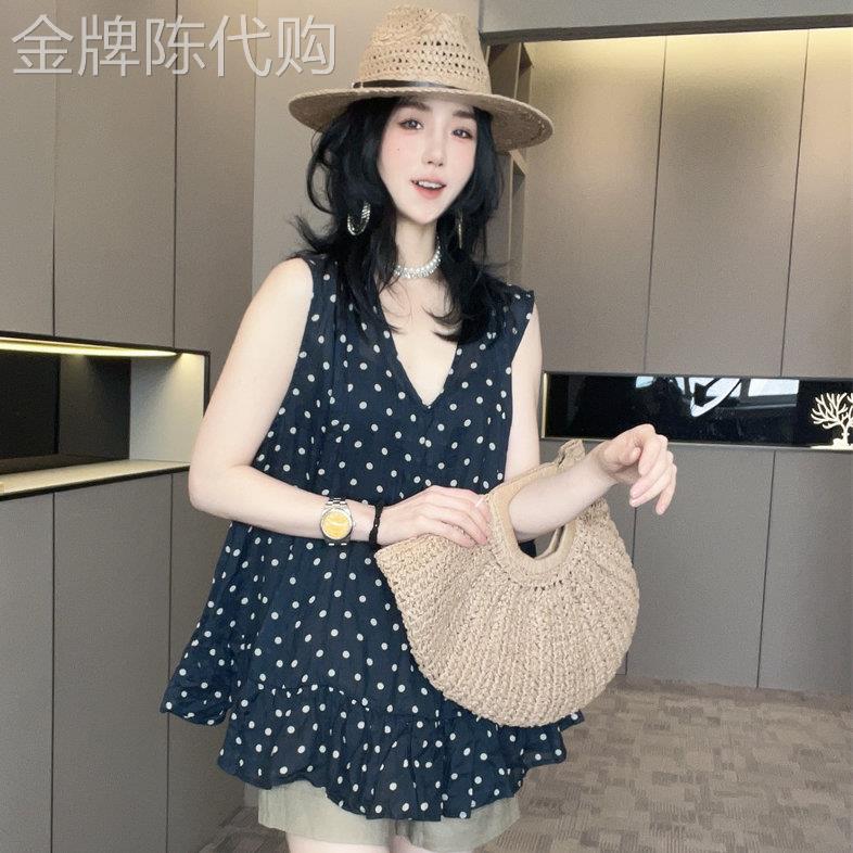 波点V领背心女2026夏季新款荷叶下摆甜美洋派减龄无袖上衣欧洲站