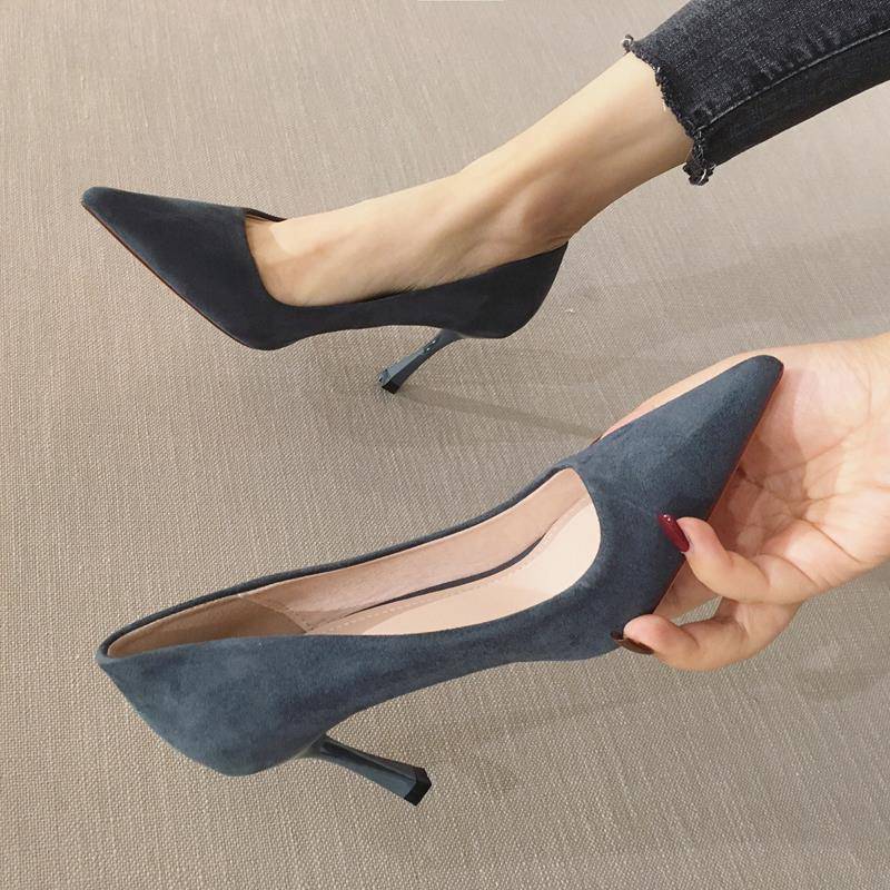 店主自留新款~真皮高跟鞋女2025春秋季尖头浅口黑色细跟职业单鞋