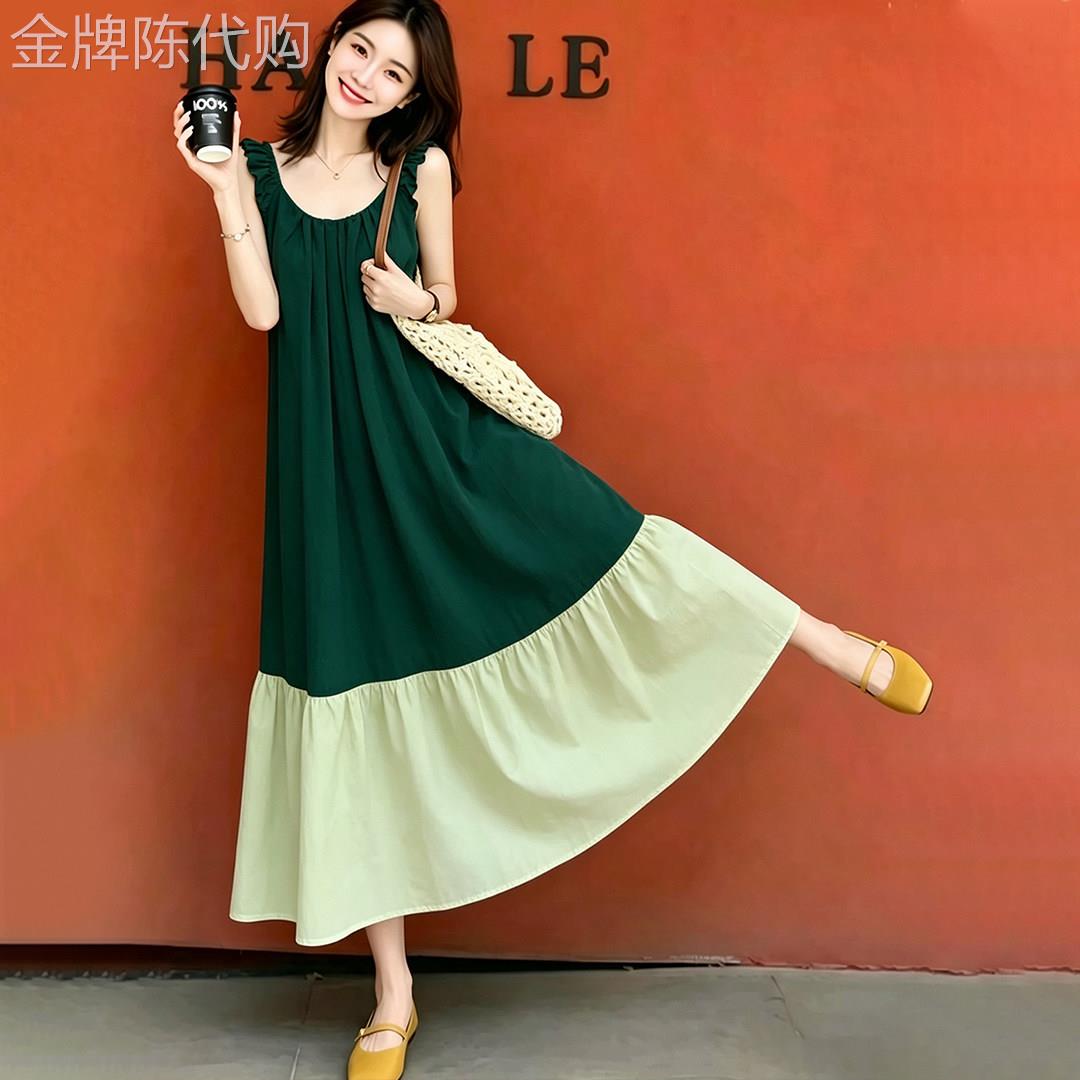 法式气质绿色吊带洋装女2026夏季新款绝美独特巨好看无袖长裙子