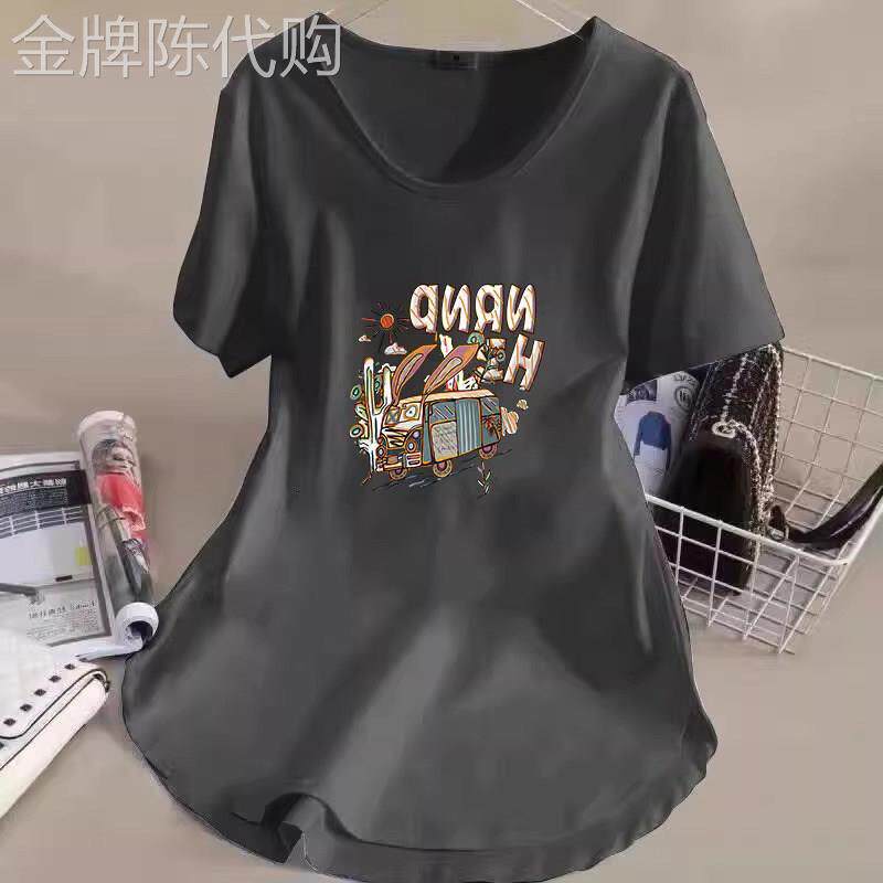 纯棉短袖t恤女士夏季薄款2026新款宽松显瘦中长款v领半袖体恤上衣