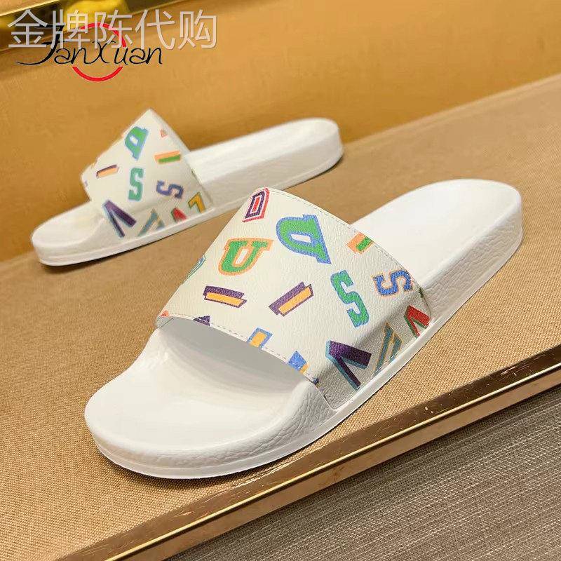 夏季字母外穿拖鞋2026新款奢侈品皮质一字拖潮流时尚百搭男士凉拖