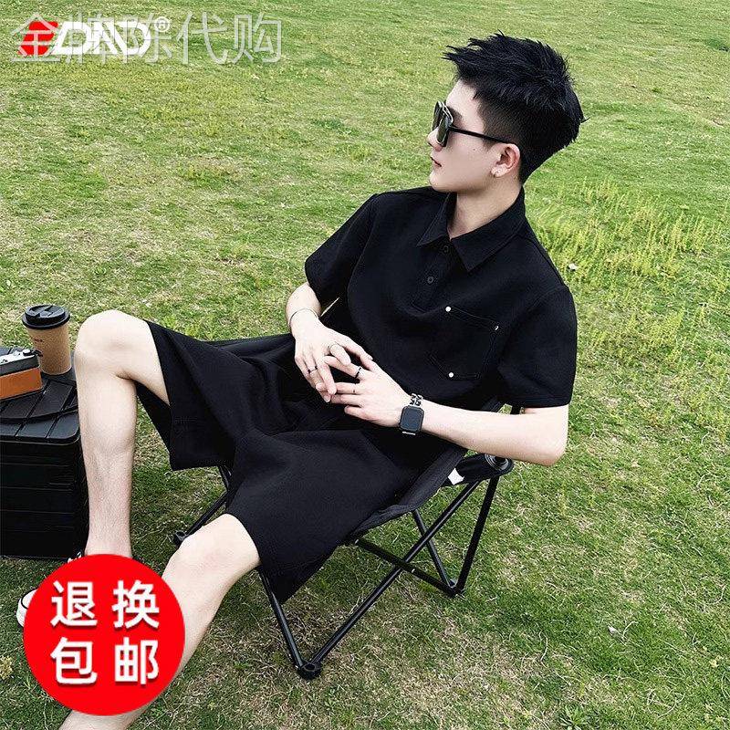 高端休闲套装POLO衫男士短袖T恤2026新款夏季薄款潮牌运动短裤子