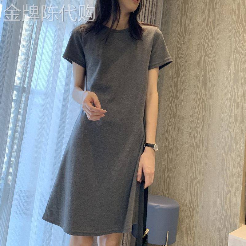 中长版a字短袖洋装女2026新款夏韩版百搭纯色宽松显瘦纯棉T恤裙