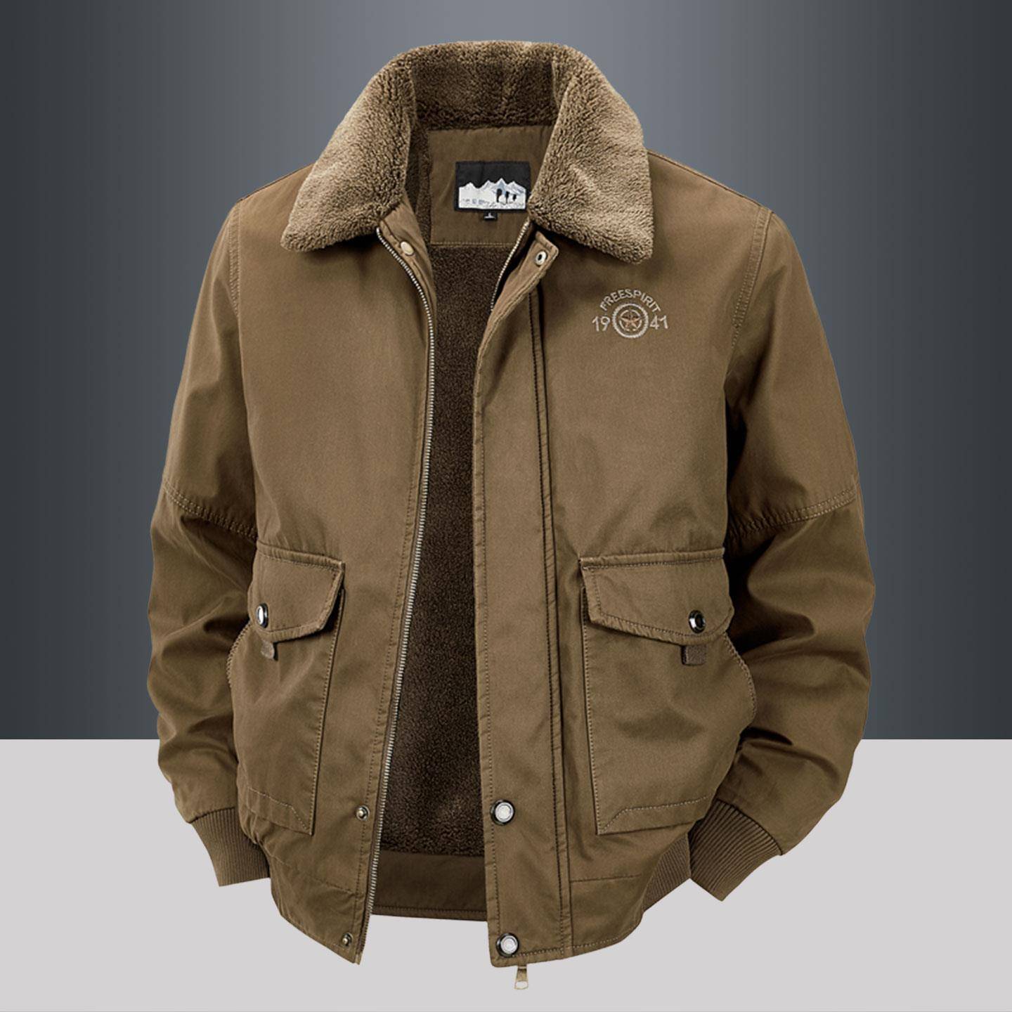 美式休闲工装夹克男潮流刺绣羊羔绒翻领外套冬季时尚宽松保暖棉衣