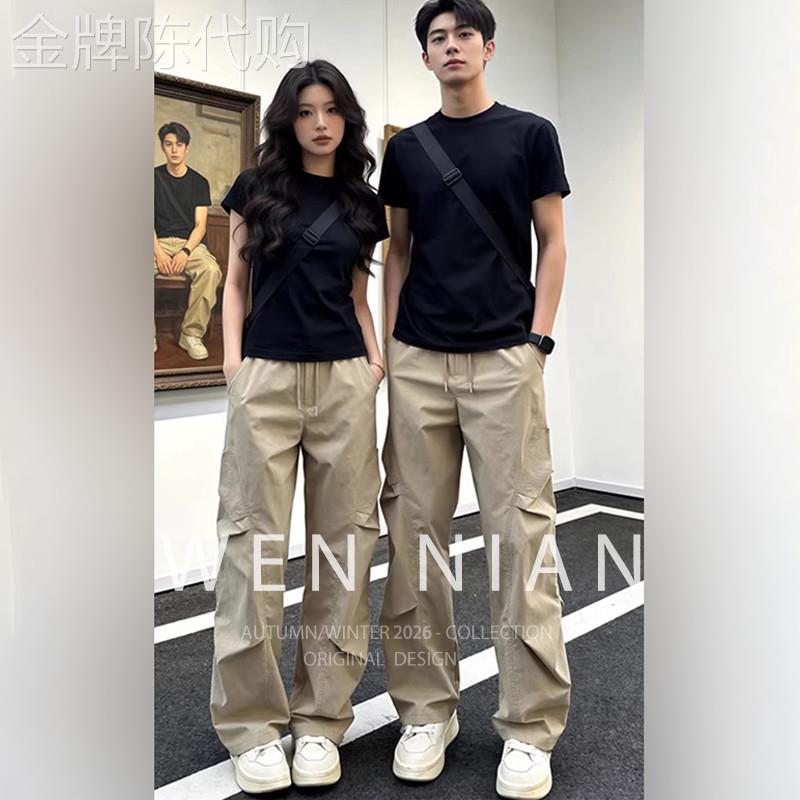 韩国WEN NIAN高级感美式休闲套装男士2026夏季新款情侣运动一整套