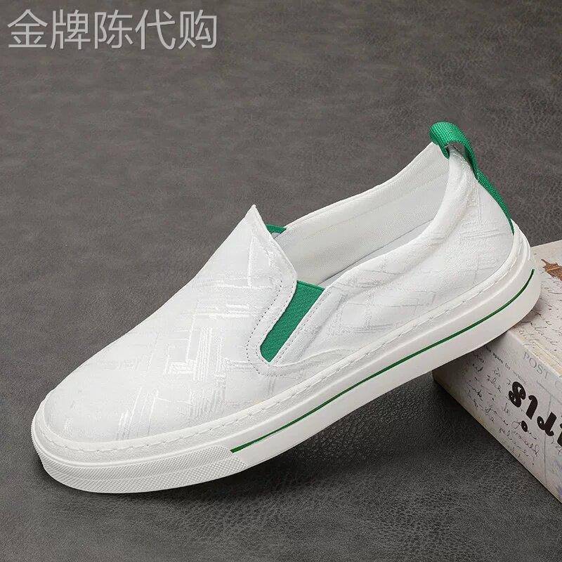 白色帆布鞋男新款透气乐福鞋套脚小白鞋男百搭潮流布鞋一脚蹬板鞋