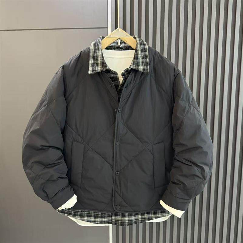 MAROLIO~时尚设计感！假俩件白鸭绒外套男潮流拼接宽松保暖羽绒服