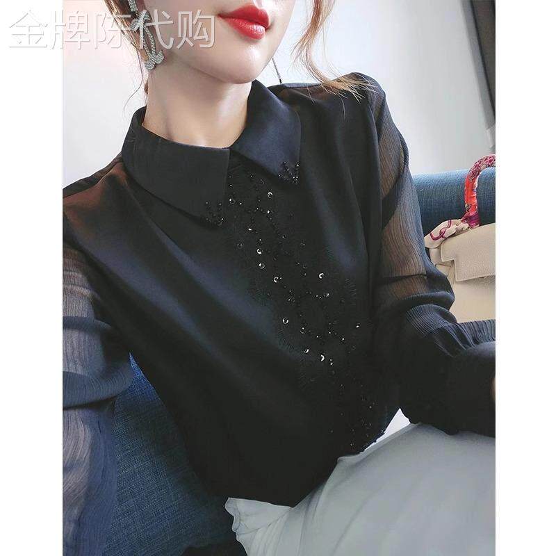 黑色蕾丝衬衫女春季2026新款高级感拼接内搭雪纺衬衫女设计感小众