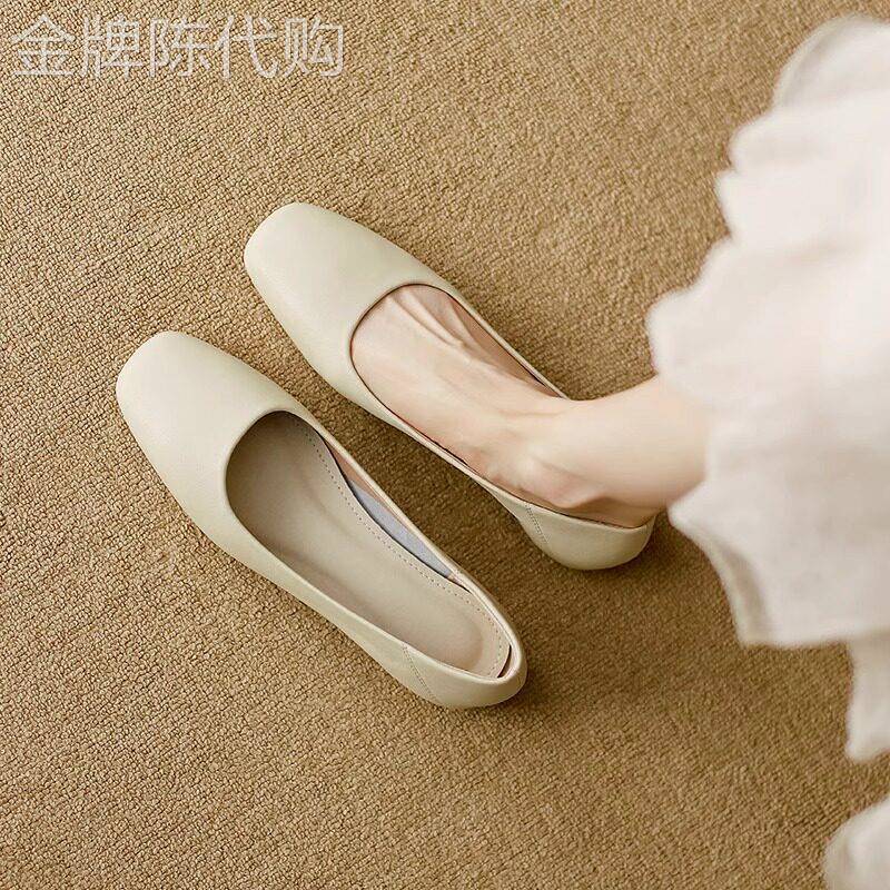 法式真皮温柔奶奶单鞋女平底2025春秋新款软底浅口方头软皮豆豆鞋