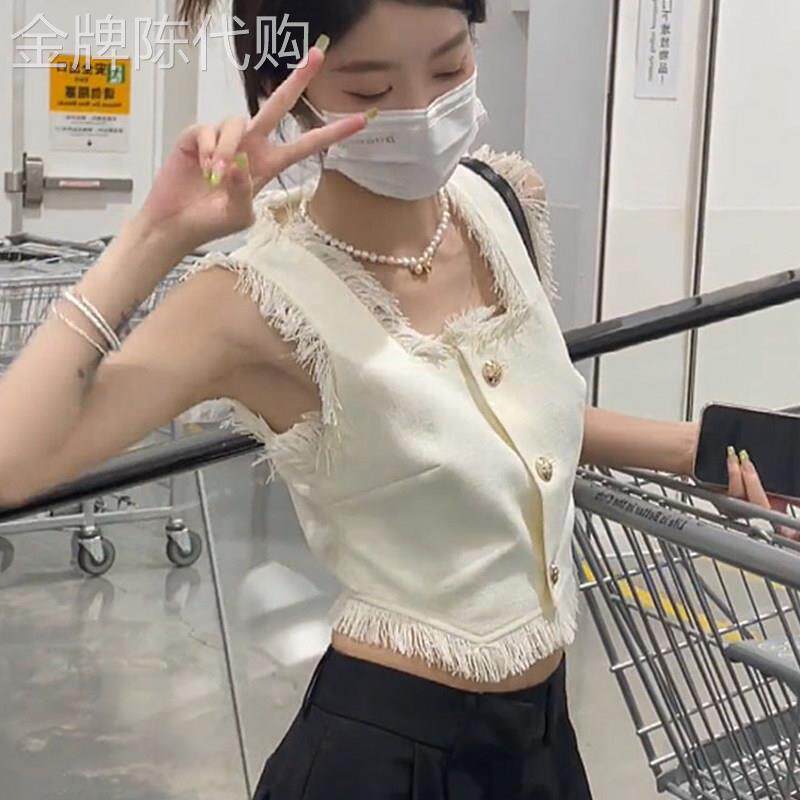 法式小香风流苏马甲背心女春秋外穿甜酷夏粗花呢方领短款无袖上衣