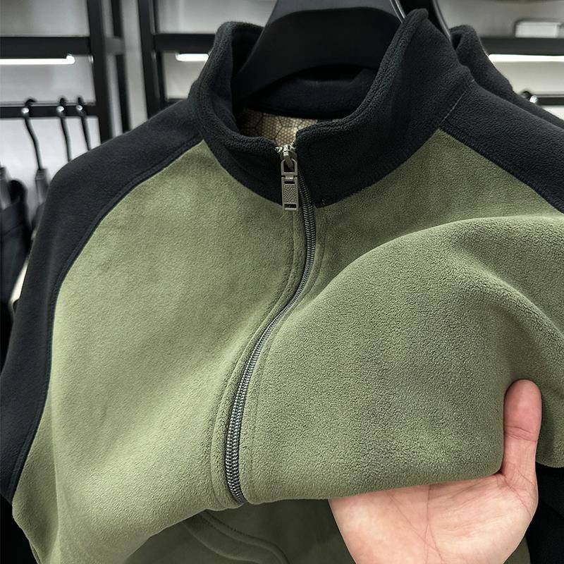 MAROLIO~优质面料！奥粒绒立领外套男潮牌宽松撞色袋鼠兜开衫卫衣