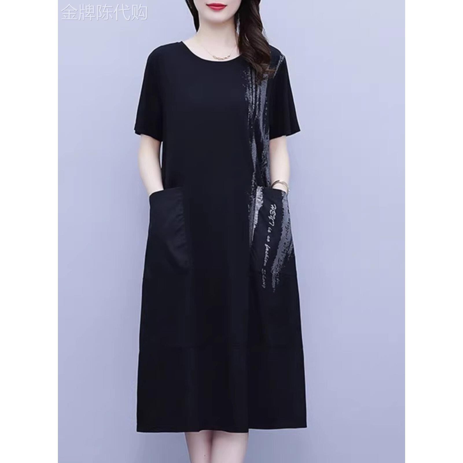 胖姐姐覆盖腹部的瘦身裙加上尺寸的女性流行的夏季2025新休闲长t