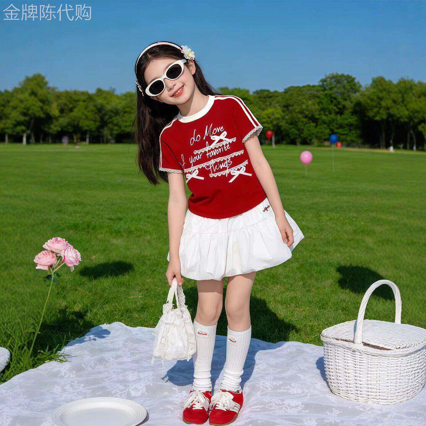 韩国Uamtor女童套裙夏季2026新款短袖T恤巨好看公主裙韩版两件套