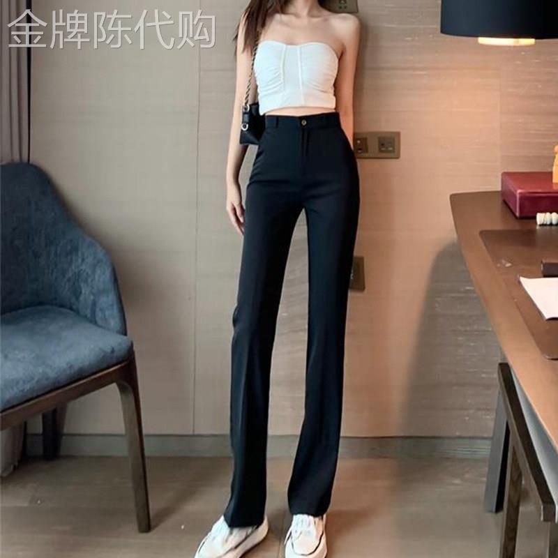 时尚品牌2025夏季女士套装裤直腿小高腰修身阔腿裤休闲褶皱套装裤