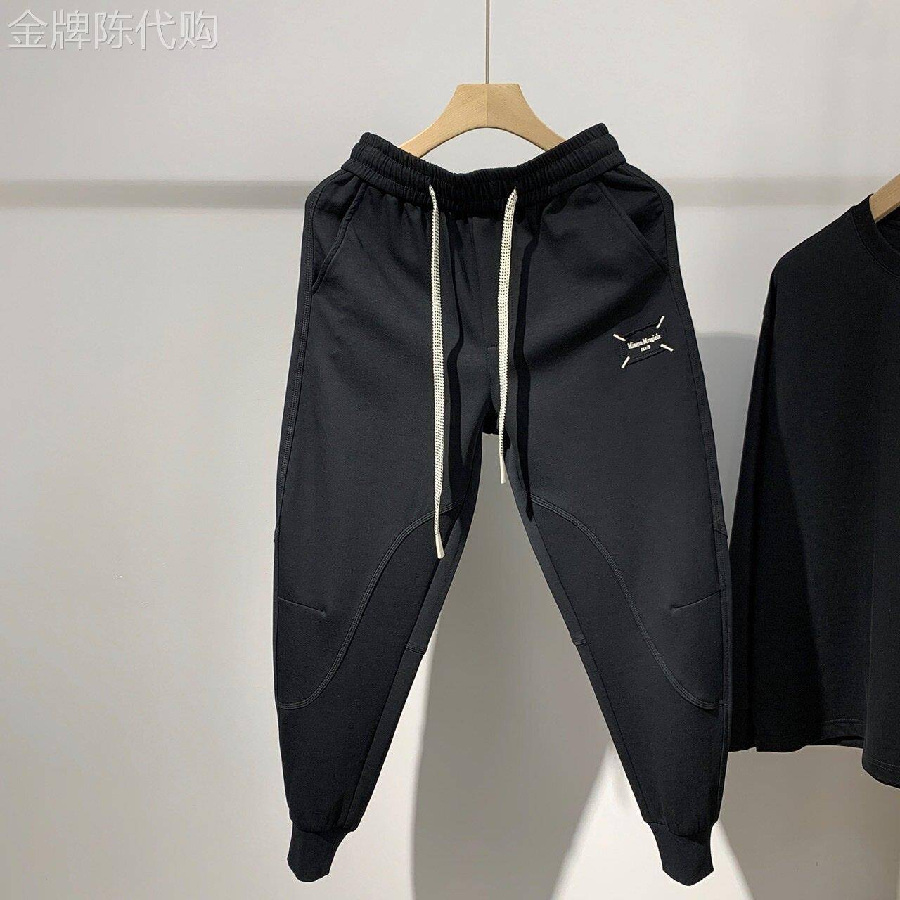 春夏季薄款修身显瘦百搭弹力休闲束口裤青年男士刺绣针织运动裤潮